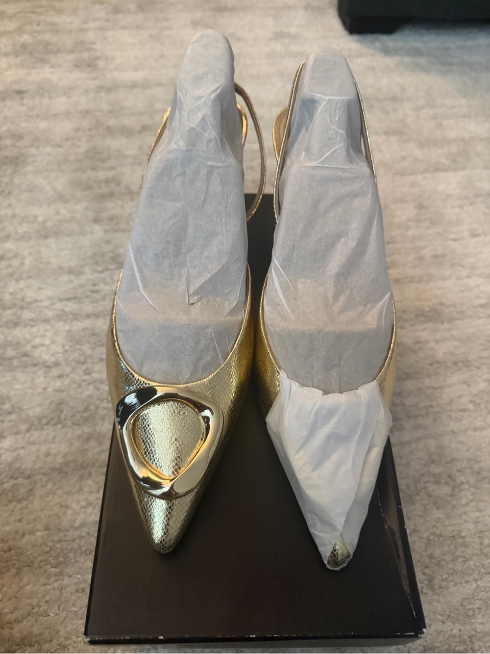 “New” INC Gold Pointed Toe Slingback Pumps with Decorative Buckle size11